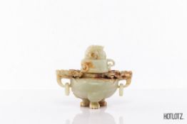 A CHINESE CARVED JADE CENSER AND COVER