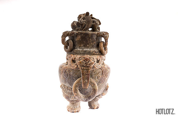 A LARGE BROWN JADE CENSER AND COVER - Image 4 of 8