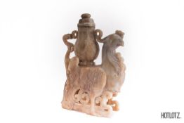 A CHINESE CARVED ROOSTER VASE AND COVER