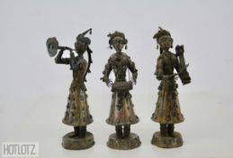 THREE INDIAN OR NEPALESE FOLK ART MUSICIANS