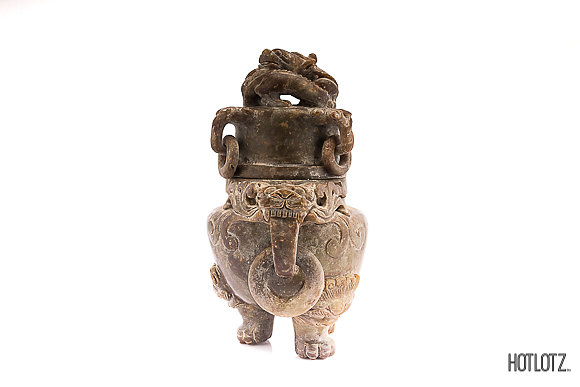 A LARGE BROWN JADE CENSER AND COVER - Image 3 of 8