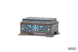 A RUSSIAN SILVER AND CLOISONNE ENAMEL CIGARETTE BOX