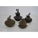 A GROUP OF FOUR OTTOMAN/INDIAN BRONZE INKWELLS