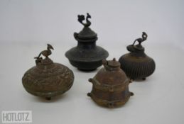 A GROUP OF FOUR OTTOMAN/INDIAN BRONZE INKWELLS