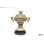 A CHINESE JADE PEDESTAL CENSER AND COVER