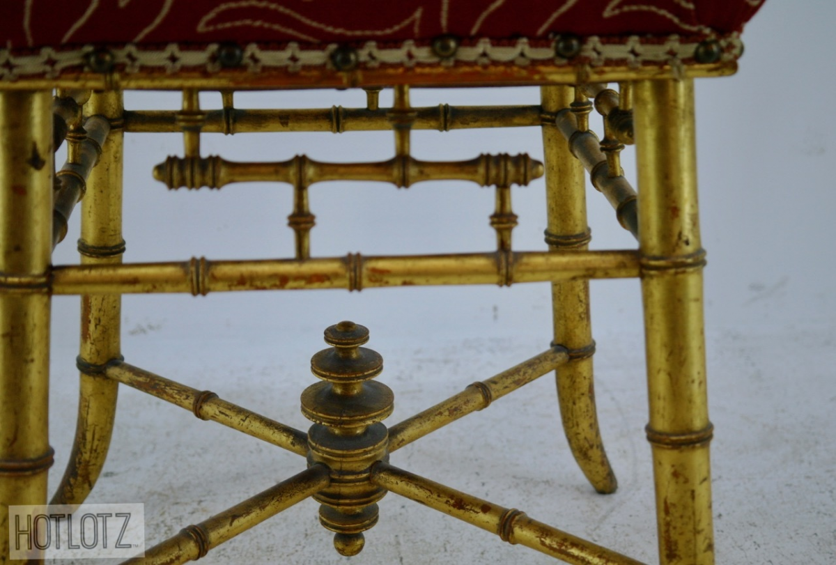 AN ANTIQUE FRENCH GILT FAUX BAMBOO STOOL - Image 4 of 4