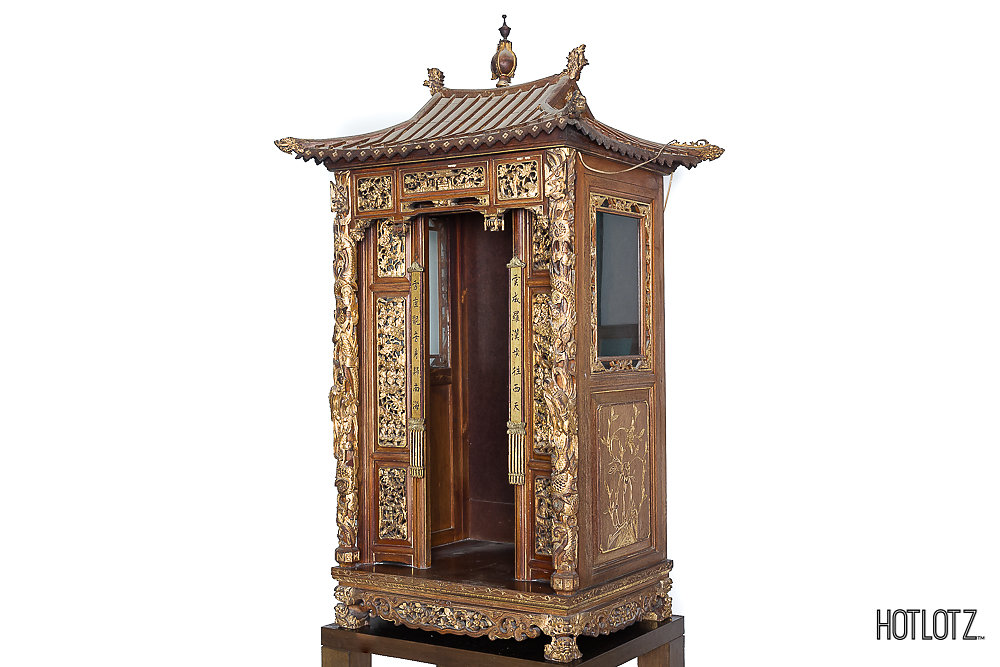 A LARGE CARVED CHINESE GILT WOOD SHRINE