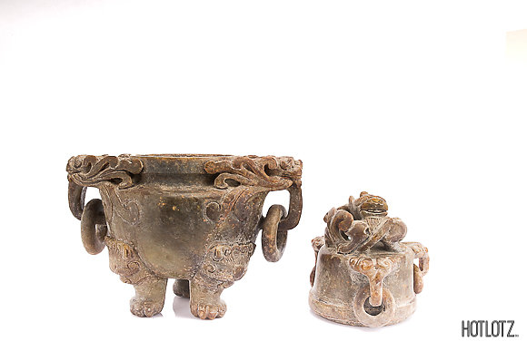 A LARGE BROWN JADE CENSER AND COVER - Image 5 of 8