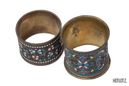 TWO RUSSIAN CLOISONNE ENAMEL NAPKIN RINGS