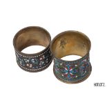 TWO RUSSIAN CLOISONNE ENAMEL NAPKIN RINGS