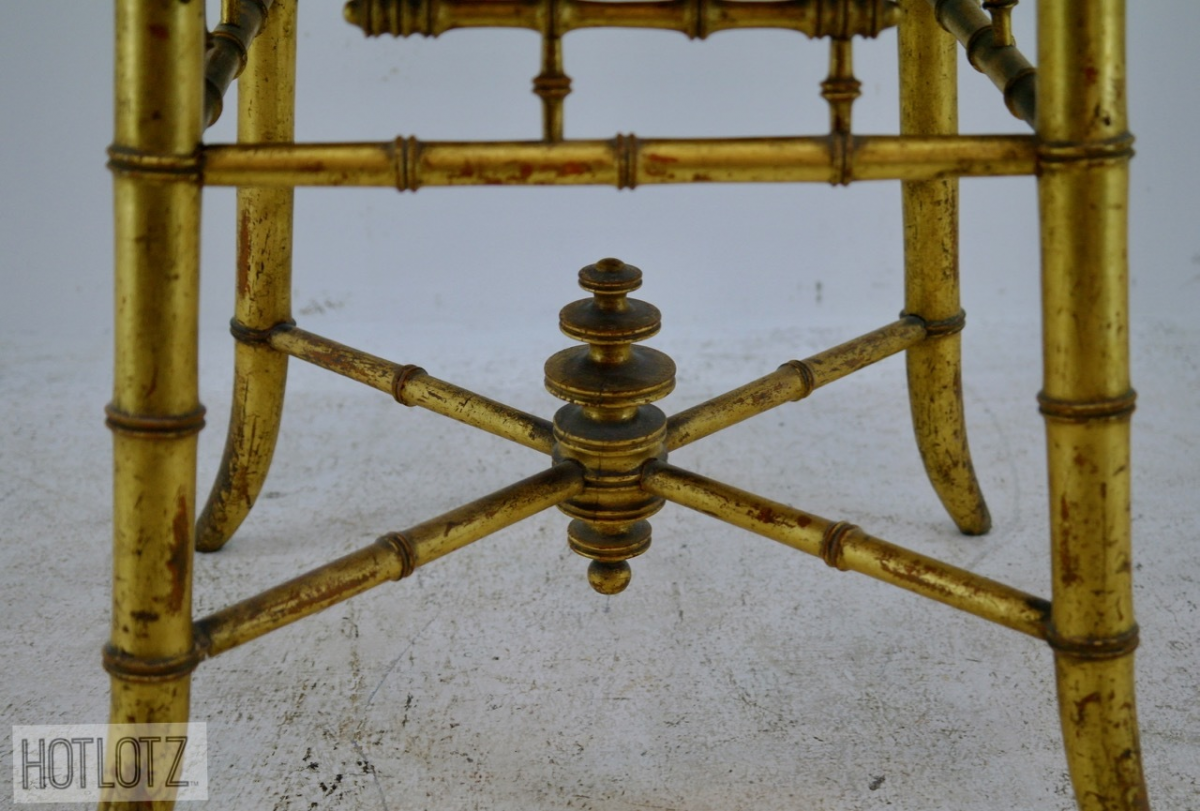 AN ANTIQUE FRENCH GILT FAUX BAMBOO STOOL - Image 3 of 4