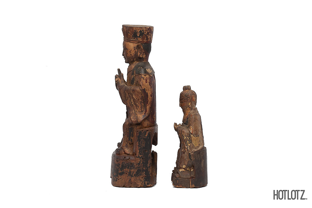 TWO CARVED WOOD TAOIST FIGURES - Image 3 of 3