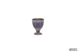 A RUSSIAN SILVER AND CLOISONNE ENAMEL EGG OR VODKA CUP