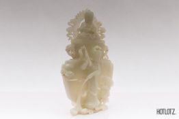 A CHINESE JADE GUANYIN AND BUDDHA VASE