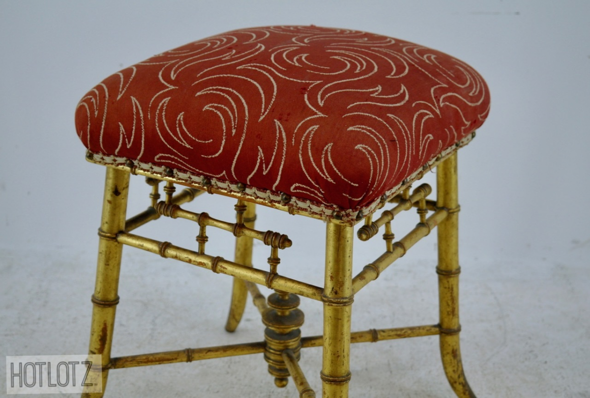 AN ANTIQUE FRENCH GILT FAUX BAMBOO STOOL - Image 2 of 4