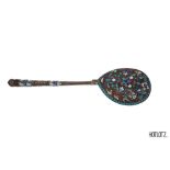 A RUSSIAN SILVER AND CLOISONNE ENAMEL SPOON