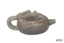 A CHINESE JADE NATURALISTIC FORM TEAPOT AND COVER