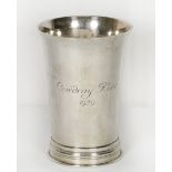 A plain silver cup engraved Cowdray Hunt 1929, on circular base - London 1929