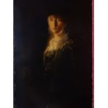 Oils on canvas laid on board - Half length portrait of a lady, unframed - 20in. x 12in.