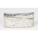 A curved silver visiting card case with engraved decoration - Birmingham 1924