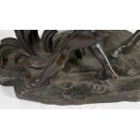 A pair of large bronze models of Marley horses and attendants - 15 1/2in. high, signed Cousteau