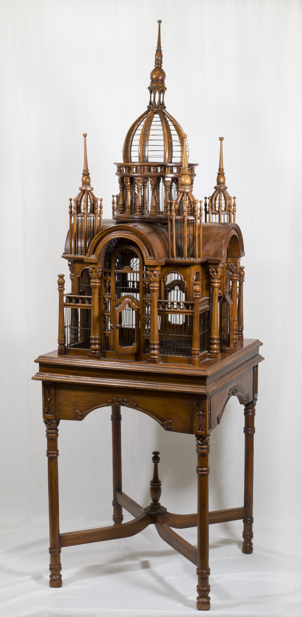 A reproduction Victorian design bird cage on stand in the form of a cathedral - 69in. high overall - Image 2 of 2