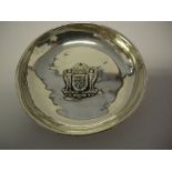 A silver Masonic pin tray with coat of arms to the centre 'Hear See And Be Silent' retailed by