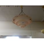 An Art Deco peach glass ceiling light shade