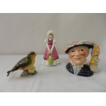 A Beswick model of a Greenfinch, a Coalport figure - Pamela, two Royal Doulton small character