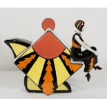 A Lorna Bailey limited edition teapot in the Art Deco style surmounted by a lady, no.60 of 100 -