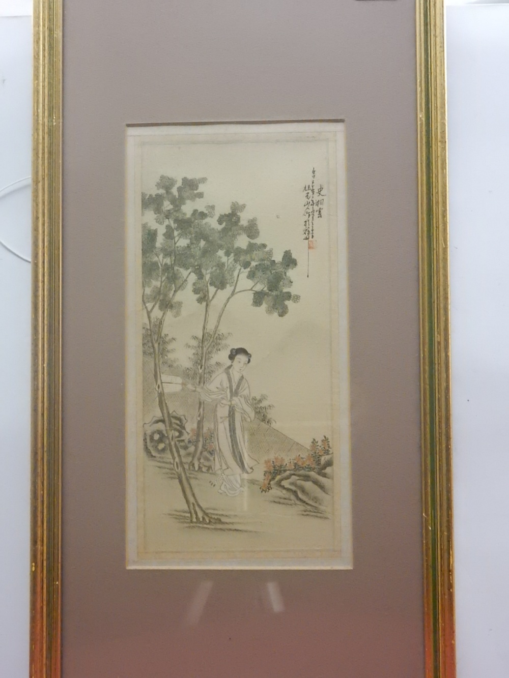 Two Chinese paintings on rice paper depicting Geisha girls, framed and glazed - 11 1/2in. x 5 1/