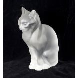 A Lalique frosted model of a seated cat, engraved Lalique to the base - 8 1/2in. high