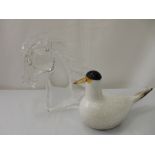 An Iittala model of a black headed gull, signed - 9 1/2in. long. a Nuutajarvi small model of a bird,