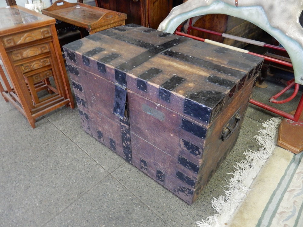 A 19th Century trunk with dome top and metal banding - 32in. wide