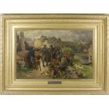 Charles Adams. Oils on board entitled The Highland Cattle Market, framed - 18in. x 28in.