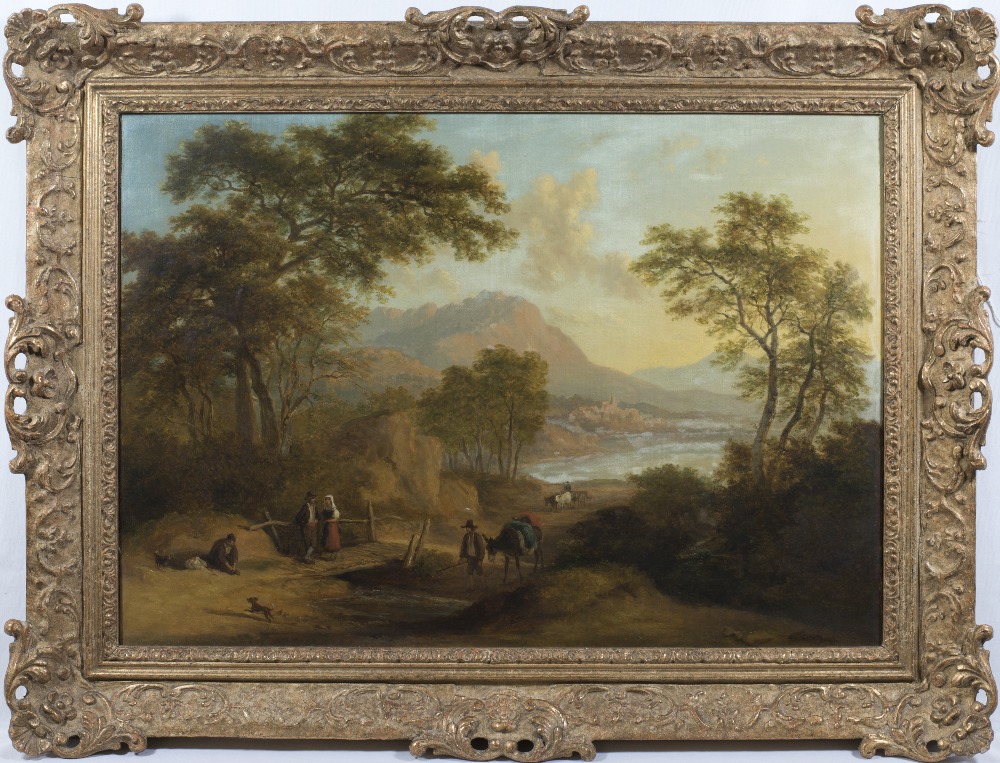 Ramsay Richard Reinagle 1838. A signed and dated oil on canvas - Alpine river scene with figures