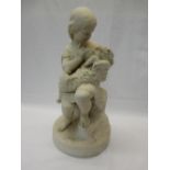 A Copeland Parian group entitled Go To Sleep depicting a young girl cuddling a dog stamped to the