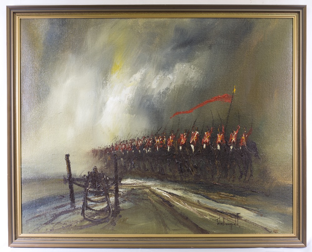 John Bampfield. A signed oils on canvas - Battle Cry, framed - 23in. x 30in.