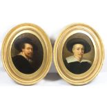 A pair of 18th Century oils on panel in ovals - Head and shoulders portraits of gentlemen in the