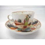 An early 19th Century Newhall cup and saucer decorated in the Chinese style in the Boy and Butterfly