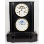 A Victorian mantel clock by Ball and Edwards of Paris, white enamel dial, visible escapement,