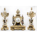 A 19th Century garniture comprising:- clock with white enamel painted dial by Leroy and Fils of
