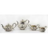 A William IV four piece silver tea and coffee service of compressed spherical form, finely