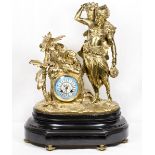 A 19th Century French mantel clock with blue enamel porcelain dial painted to the centre with