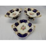 A Royal Crown Derby part dessert service painted rose and flower sprays to the centre, the border