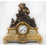 A 19th Century French mantel clock with white enamel dial, striking movement on a bell, the white