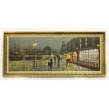 John Bampfield. A signed oils on canvas - Street scene, framed - 17in. x 48in.