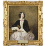 Vernon Hughes. Oils on canvas entitled Portrait Of A Victorian Young Lady, in an ornate gilt frame -