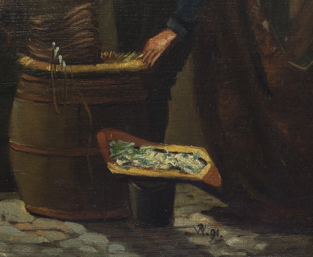 R. Wimbush 1891. Oils on canvas entitled 'Baiting The - Image 4 of 5