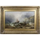 Henry Redmore 1874. A signed and dated oil on canvas entitled 'The Stranding', gilt framed - 18 1/